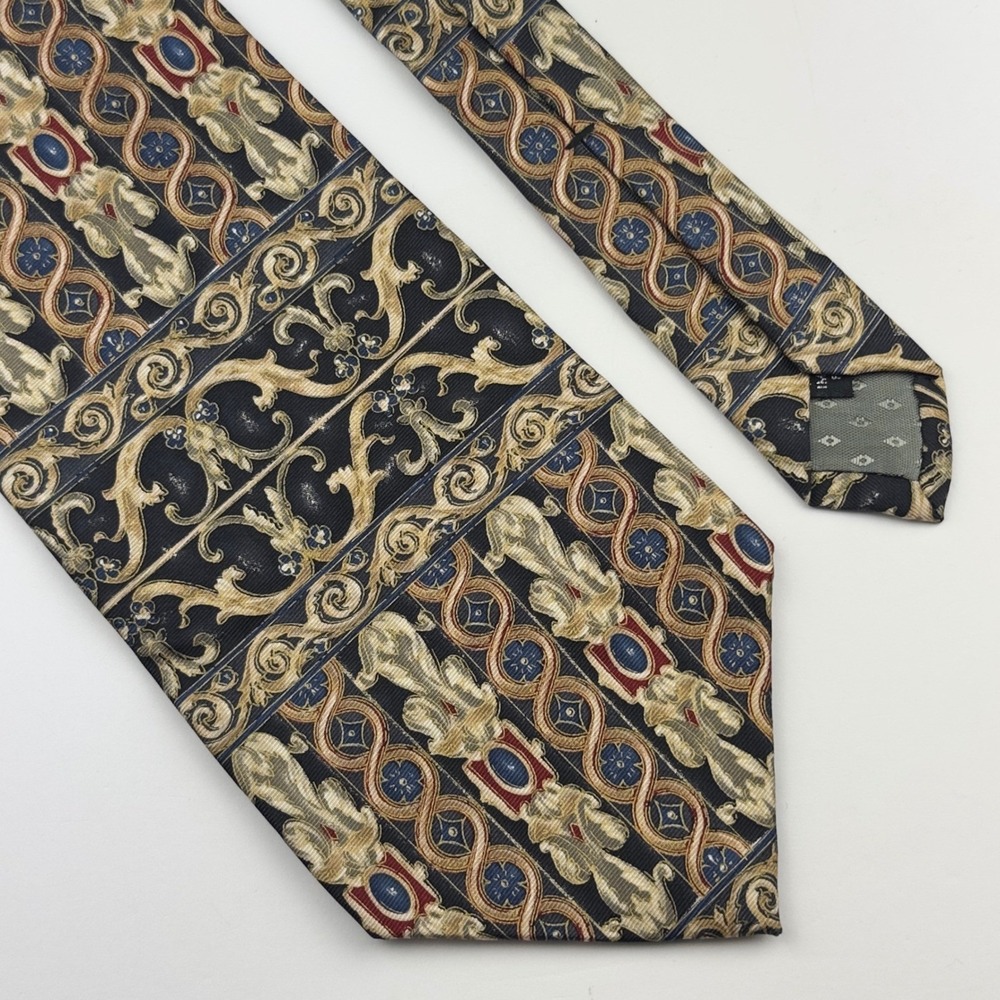 Monsieur Givenchy Silk Tie Navy‎ Gold Baroque Scrollwork Vintage Made in USA